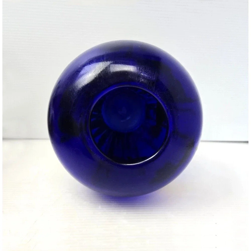 Cobalt Blue Art Glass Vase Hand Painted Koi Goldfish Aquatic Plants 8